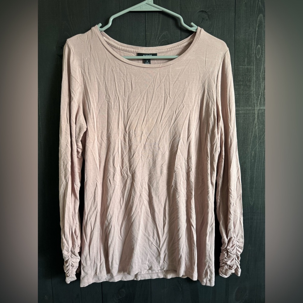 Alfani Tan Ruched Ribbed Long Sleeve Blouse